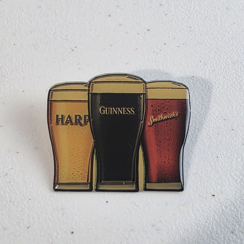 Guinness Harp Smithwick's Pin Beer Pint Glass Enamel Irish EUC
